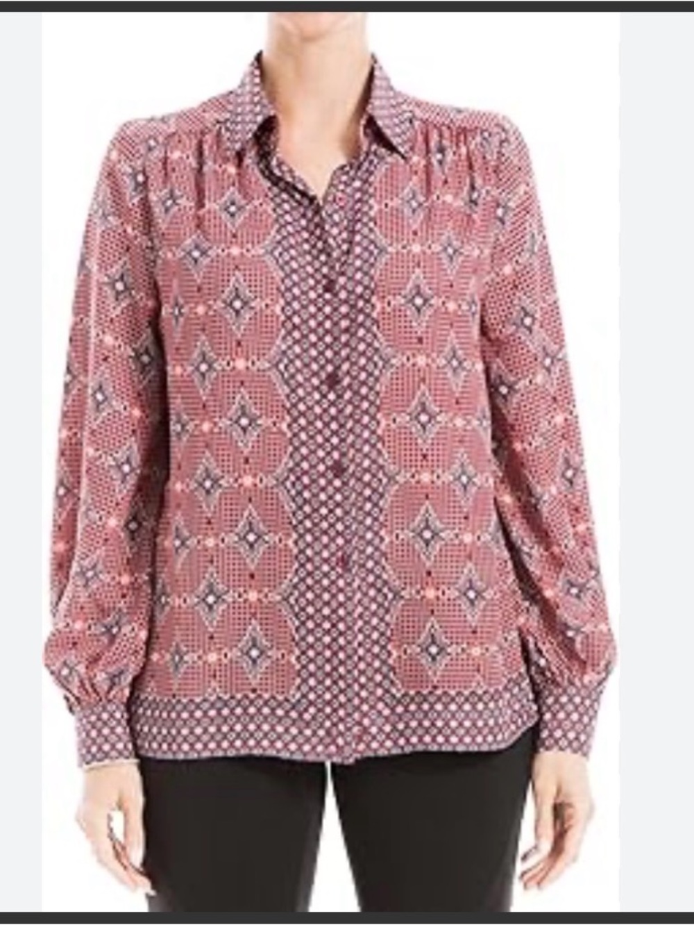 Max Studio Pink Patterned Button-Down Blouse